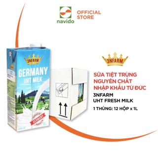 HSD 4/2025 | Thùng 12 hộp 1L | 3NFarm UHT Fresh Milk - Sữa tiệt trùng nguyên chất nhập khẩu từ Đức