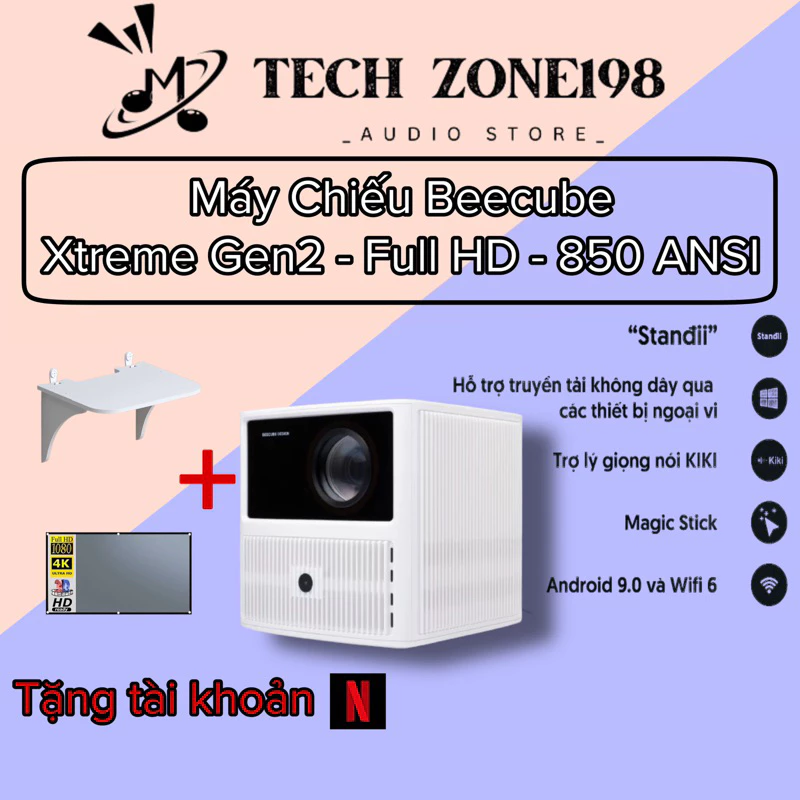 Máy chiếu BEECUBE XTREME GEN 2  FULL HD 1080+ độ sáng 850 ANSI tặng giá đỡ và màn chiếu giá 700k