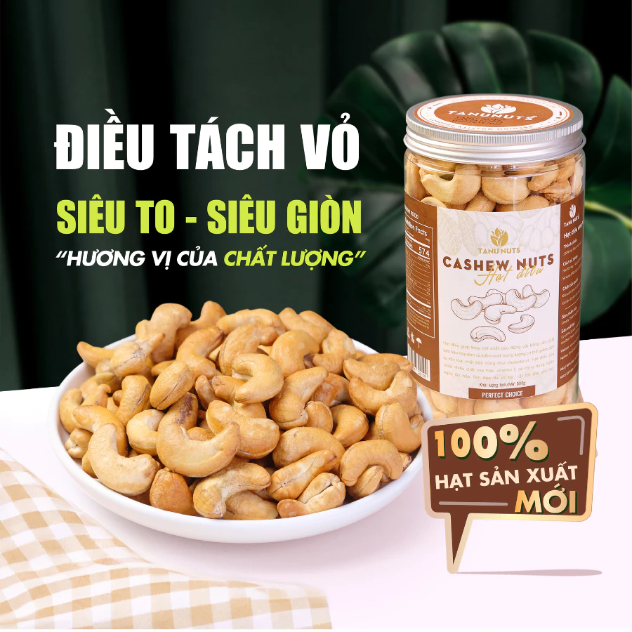 Nhân hạt điều tách vỏ rang muối TANU NUTS, hạt điều rang muối hạt ngũ cốc dinh dưỡng cho bà bầu, ăn kiêng, giảm cân