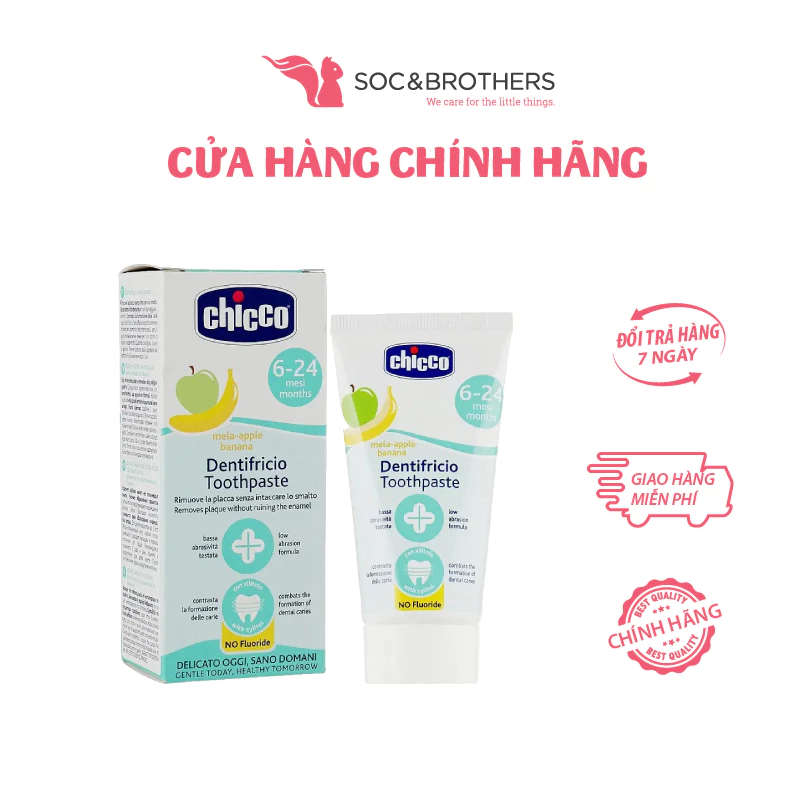 Kem đánh răng Chicco cho bé vị chuối, dâu 12m+