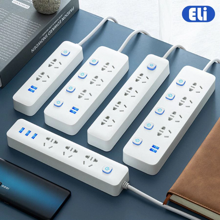 Ổ cắm điện đa năng thông minh ELI dây dài 1,8-2,8m có cổng USB tiện lợi an toàn chống giật chống cháy nổ