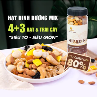 Hạt dinh dưỡng mix 7 loại TANU NUTS hũ 350gr ngũ cốc bà bầu gồm macca, óc chó, hạnh nhân, điều, nho, xoài, việt quất.