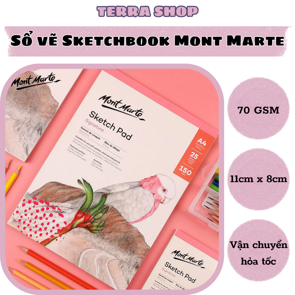 GIấy vẽ sổ vẽ Sketchbook truyền thần Mont Marte, chân dung ngành kiến trúc mỹ thuật cho bé, học sinh, sinh viên