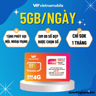 Sim 4G Vietnamobile Đầu 09 số đẹp, Data ưu đãi khủng 150GB/tháng, Tặng 20p ngoại mạng, Miễn phí nội mạng.