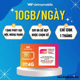Sim 4G Vietnamobile Đầu 09 số đẹp, Data ưu đãi khủng 300GB/tháng, Tặng 100p ngoại mạng, Miễn phí nội mạng.