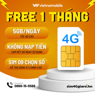 Sim 4G Vietnamobile 150GB/tháng, Miễn phí tháng đầu, Đầu 09 chọn số, Tặng 20p ngoại mạng, Miễn phí nội mạng.