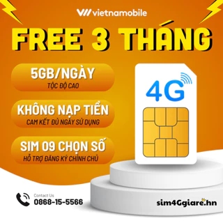 Sim 4G Vietnamobile 150GB/tháng, Miễn phí 3 tháng đầu, Đầu 09 chọn số, Tặng 20p ngoại mạng, Miễn phí nội mạng.