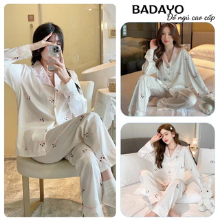 Đồ ngủ nữ pijama xương cá cúc đính ngọc trai đẹp hàng Quảng Châu cao cấp BADAYO TC310