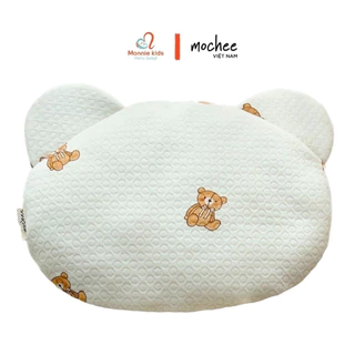 Gối nằm tai gấu cho bé Mochee gấu teddy 26x33cm chất lụa cotton cho trẻ 0M+ - Monnie Kids