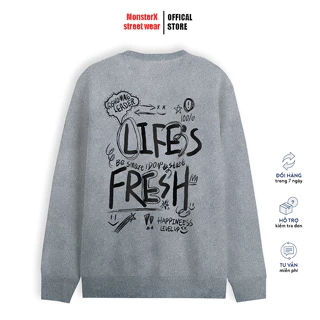 Áo dài tay trơn NỈ BÔNG Unisex Monster X Street LIFE FRESH Sweater Ulzzang cặp đôi nam nữ form rộng oversize Hàn Quốc