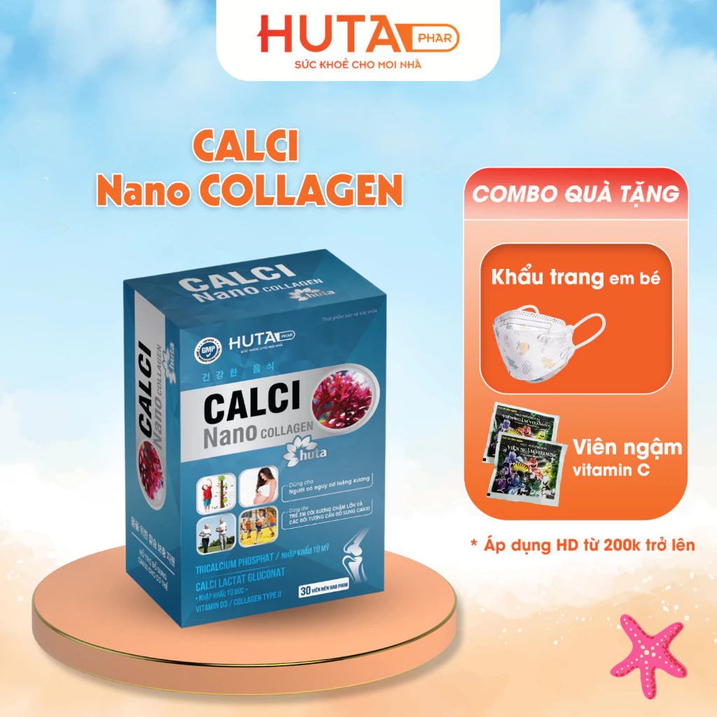 Canxi hữu cơ cho mẹ bầu Calci Nano Collagen HUTA PHAR (30v) bổ sung cho người thiếu hụt canxi