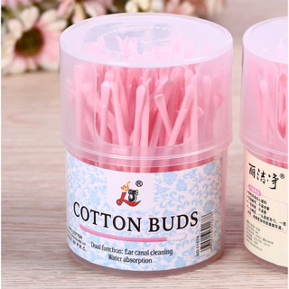 Hộp 100 Tăm Bông Ngoáy Tai 2in1 Đầu Tròn Bằng Cotton Đa Năng, Tăm Bông Vệ Sinh Tai Tiện Dụng