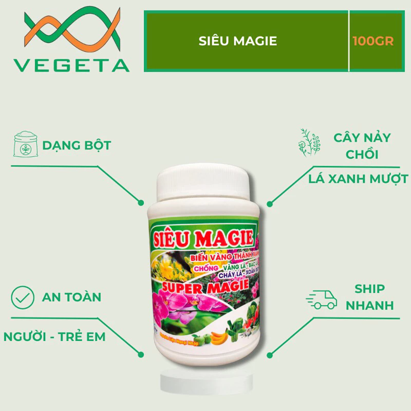 [ Rẻ ] SIÊU MAGIE TRỊ VÀNG LÁ, VÀNG LÁ THÀNH XANH, BẠC LÁ, XOĂN ĐỌT - SUPER MAGIE 100gr -VEGETASHOP - PHÂN BÓN CUỐC VÀNG