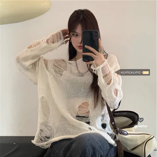 SẴN - Áo len dệt kim mỏng rách HOT TREND ULZZANG lưới rách FASHIONITA 2023