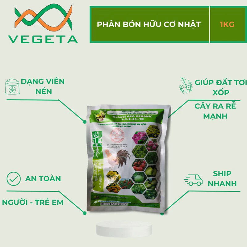 [ Hàng Nhập Khẩu ] PHÂN BÓN HỮU CƠ GÀ NHẬT BẢN VIÊN NÉN 1kg- VEGETASHOP- Phân Bón Cuốc Vàng