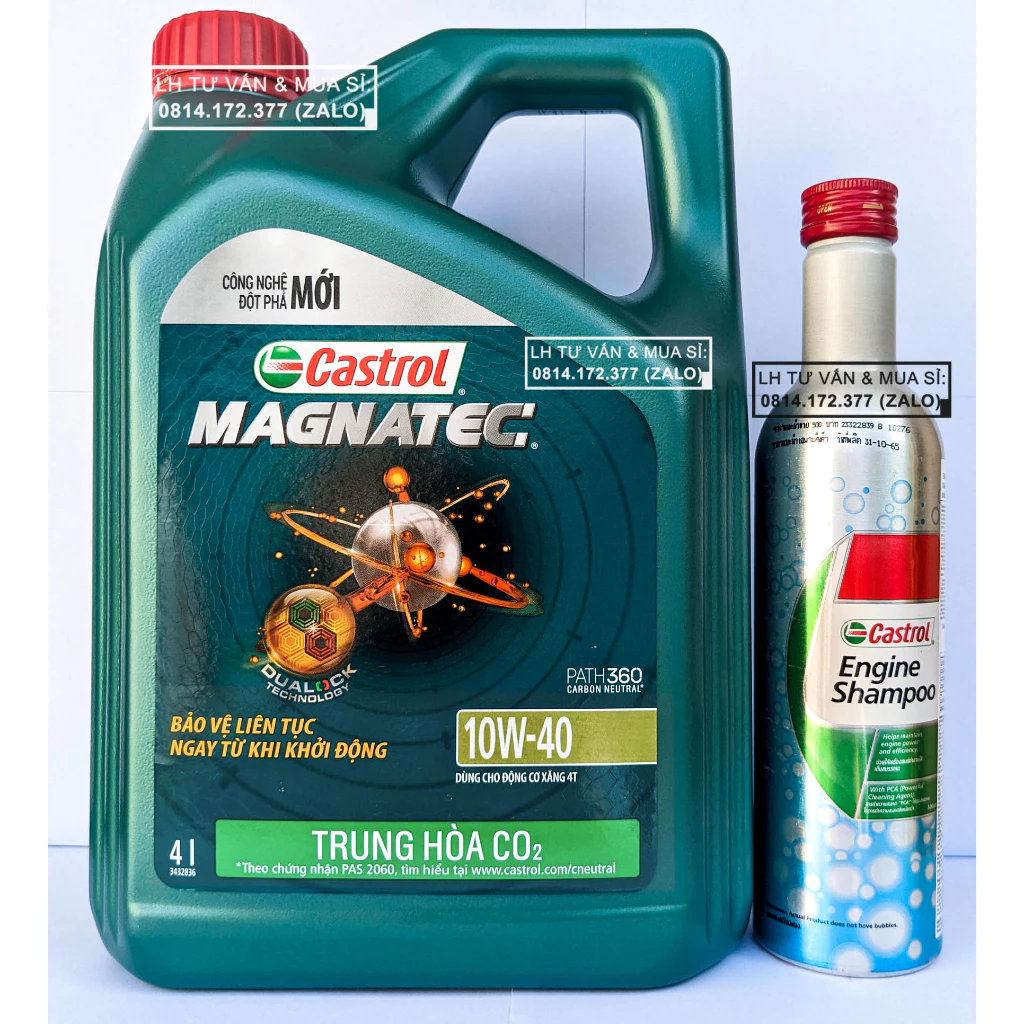 Combo Dầu nhớt tổng hợp Ô-tô Castrol Magnatec 10w40 4.000mL (4L) + Phụ gia làm sạch động cơ Castrol 300ml