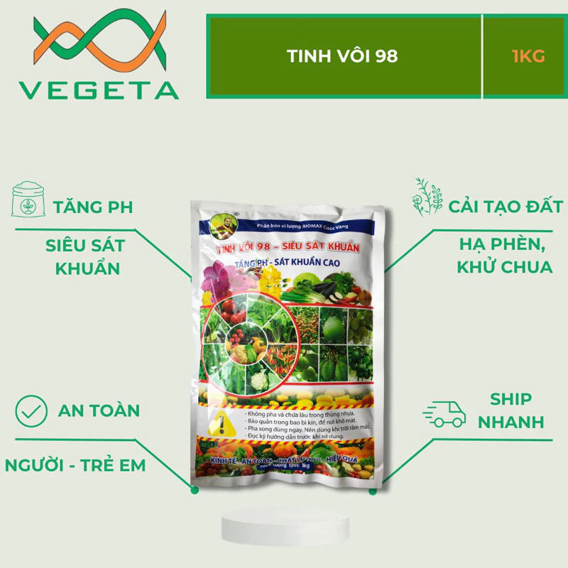 TINH VÔI 98 - VEGETASHOP- Phân Bón Cuốc Vàng - Sát Khuẩn, Diệt Vi Khuẩn Trong Đất