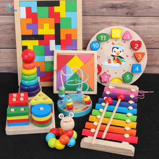 Combo 8 Món Đồ Chơi Gỗ An Toàn, Phát Triển Tư Duy Trí Tuệ Cho Bé Smartkids - Bộ Đồ Chơi Montessori 8 Món Bằng Gỗ Cho Trẻ