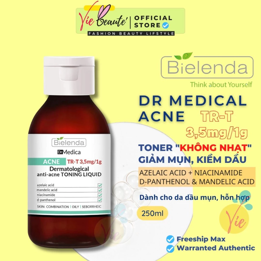 Toner Bielenda Dr Medica Anti-acne Dermatological Toning Liquid 250ml làm sạch sâu & dịu da, giảm mụn, kiềm dầu nhờn