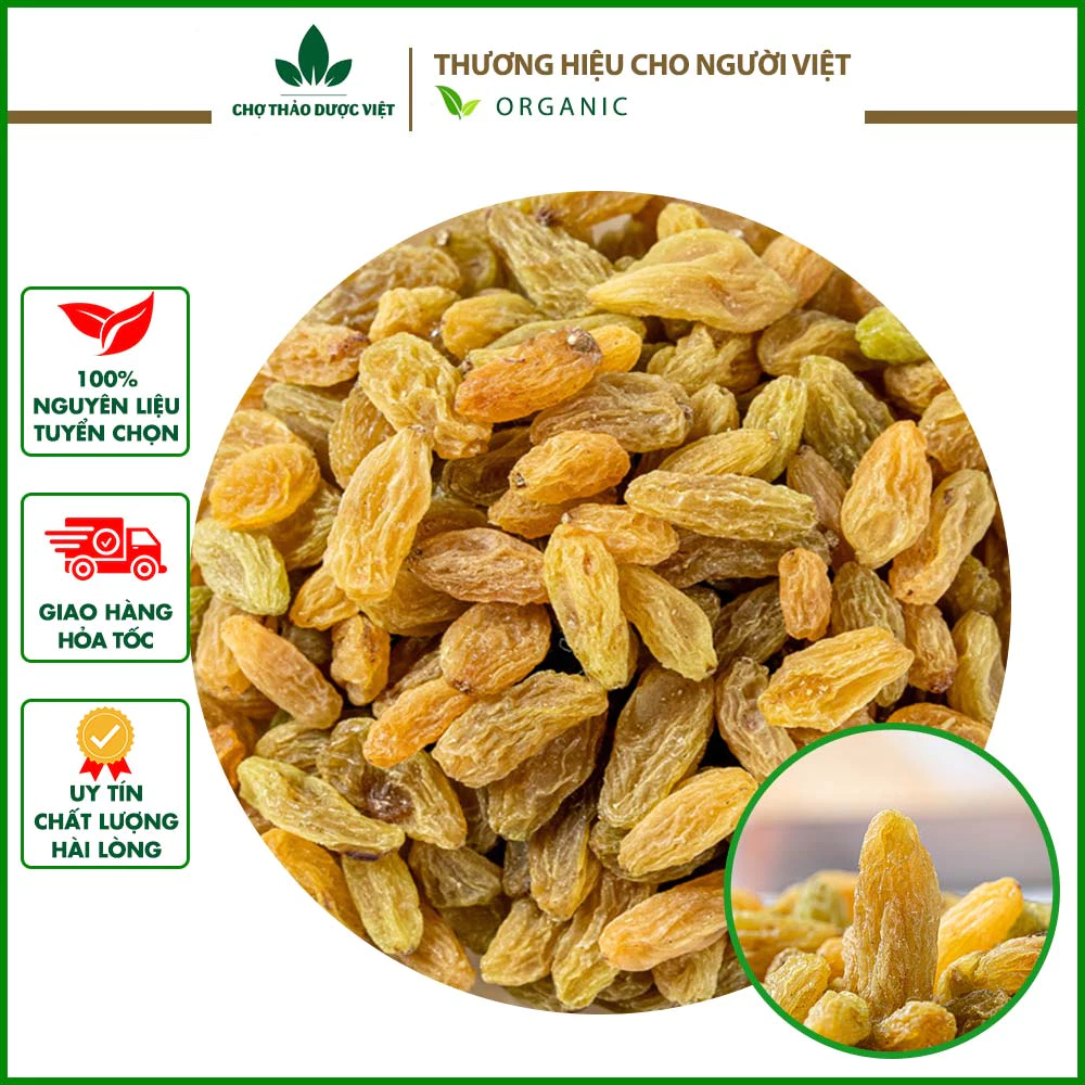 Nho khô vàng hữu cơ 100g ( Nho sấy không hạt loại 1, đồ ăn vặt heathly tốt cho người ăn kiêng) - Chợ Thảo Dược Việt