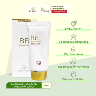 Kem Nền Chống Nắng Ốc Sên ECO TOP Snail BB Cream 50ml, Lớp Nền Mịn & Mượt, Bảo Vệ Da SPF50+ PA +++