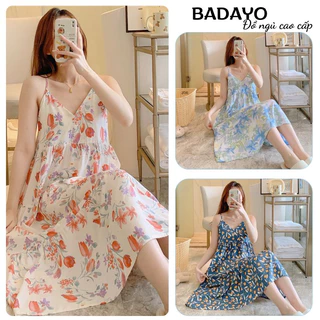 Váy đầm lanh lụa mặc nhà mềm mát nhiều họa tiết bắt mắt BADAYO VNL001