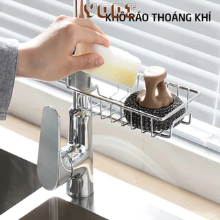 Kệ đựng bùi nhùi, kệ gắn vòi nước ở bồn rửa chén, kệ inox đựng đồ dùng rửa chén, có thoát nước tốt, inox chống gỉ, kê đỡ