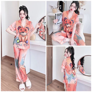 SP_138 Đồ bộ pijama BOLOBALA mặc nhà quần dài áo tay ngắn chất lụa latin loang màu cực hot