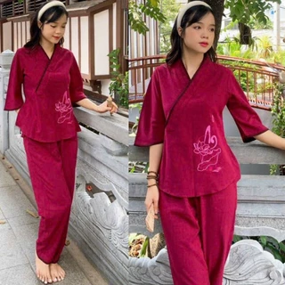 Set bộ nữ linen chéo nhật thêu An có nhiều màu