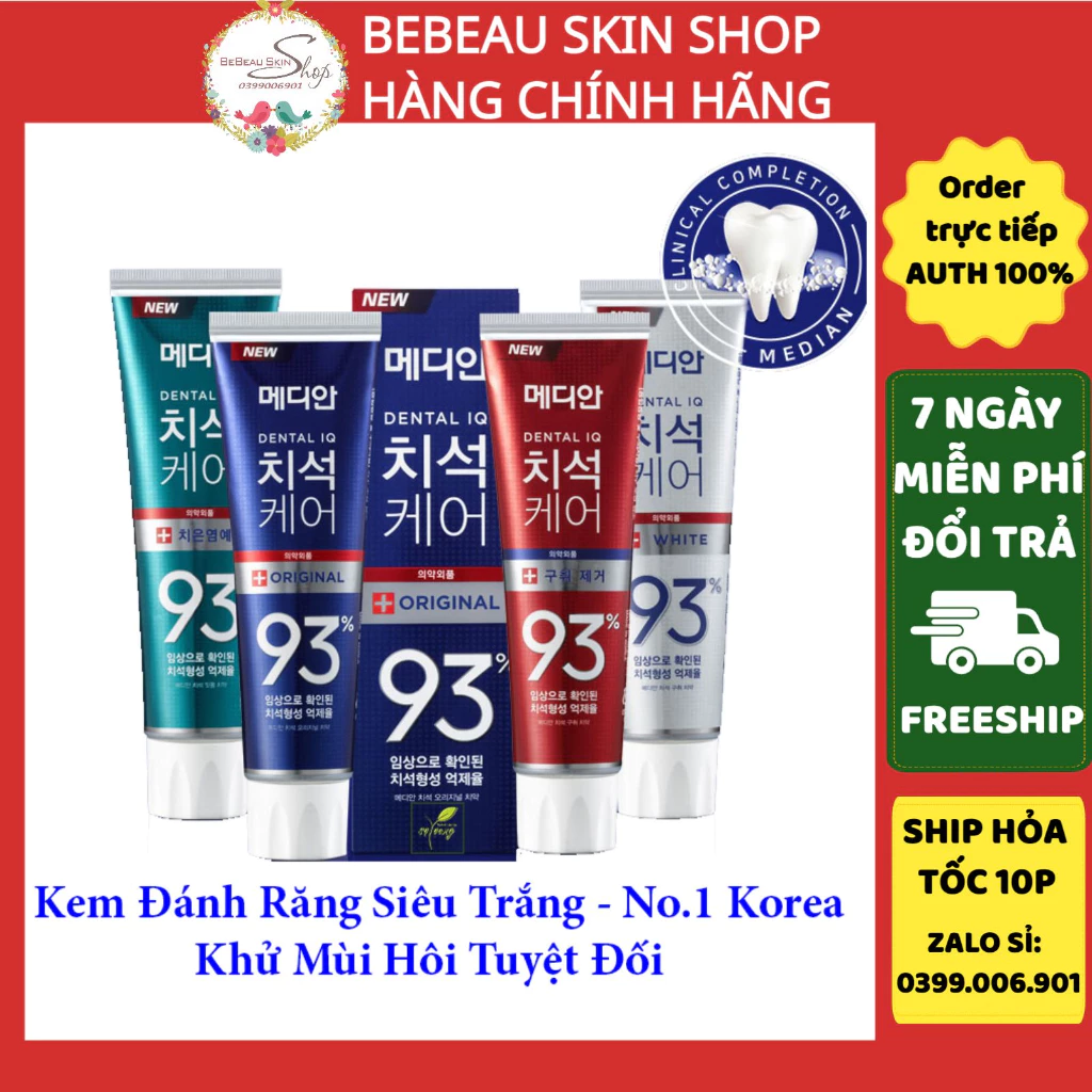 Kem đánh răng Median 93 Hàn Quốc Nhập Khẩu Chính Ngạch Chính Hãng [ Bebeau Skin Shop ] Kem đánh răng Hàn Quốc