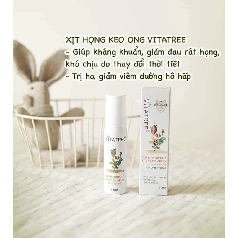 [Mẫu Mới Date 2025] Chai xịt giảm đau họng keo ong Vitatree 30ml