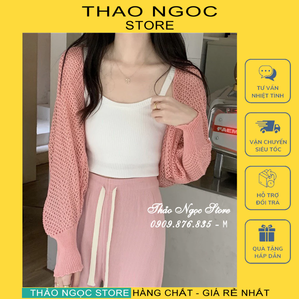 Áo khoác len lưới croptop, áo len lưới cánh dơi form lửng hàng nhập QC! (có sẵn, hình thật) THẢO NGỌC STORE