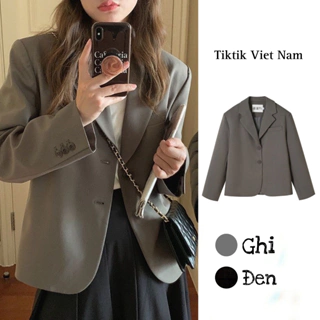 (sẵn) Áo khoác blazer nữ dáng ngắn màu trơn có đệm vai form vừa phong cách thanh lịch Hàn Quốc ABLZ006 - Tiktik