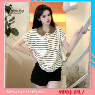 Áo Len Mongtoghi Cổ Polo Kẻ Sọc Thêu Hình Thỏ Dễ Thương Minxu Shop PG35