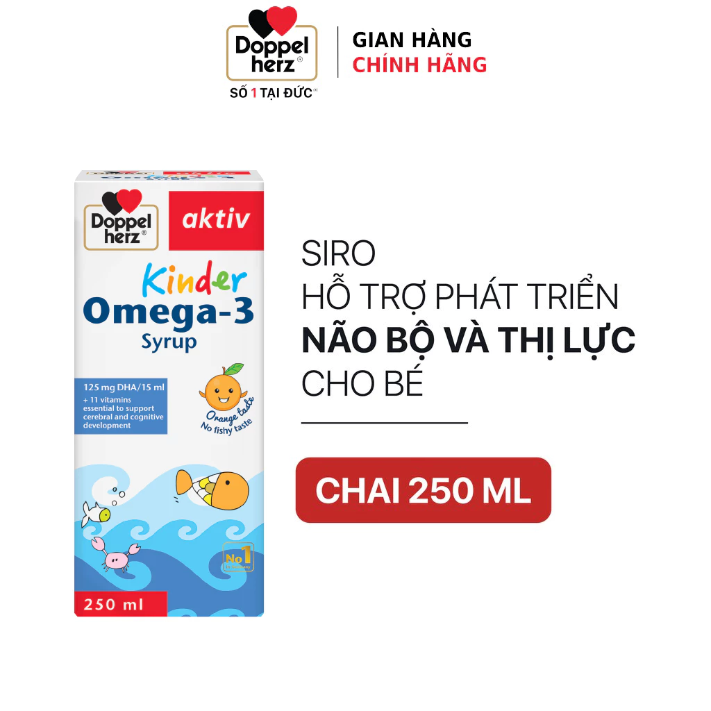 [HCM] Siro omega 3 cho bé Doppelherz Kinder Omega-3 Syrup hỗ trợ phát triển não bộ và thị lực cho bé (Chai 250ml)