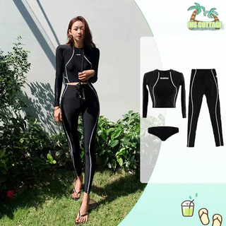 【INS】áo bơi nữ đồ bơi nữ tay dài 3 mảnh tay dài croptop đen trơn quần dài dành cho nữ mùa đông đồ bơi nữ kín đáo big siz