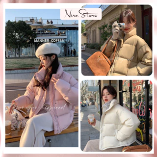Áo phao béo trơn nữ Hàn Quốc áo khoác ngoài nữ NinaStore cổ trụ tay dài tone màu pastel hàng Quảng Châu loại 1 dày dặn