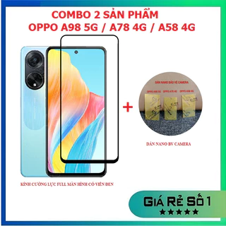 Oppo A60 A98 A79 A78 A58 A38 A18 Reno 11F - Combo kính cường lực full màn + dán bảo vệ camera chống trầy xước bụi bẩn