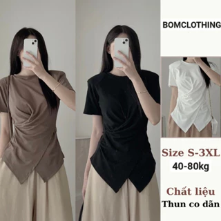 Áo Thun Nữ Bomclothing Áo Thun Trơn Cổ Tròn Nhúm Eo Vạt Chéo Bigsize 80kg MA3116