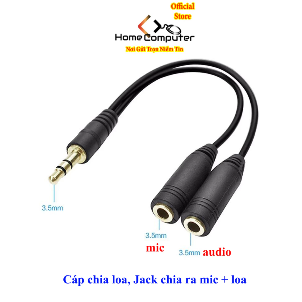 Cáp Chia Loa, Jack Chia Đầu 3.5mm 1 ra 2 (audio + mic ), Hàng Chất Lượng, Bọc Chống Đứt