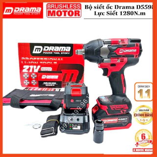 Máy Siết Bulong, Máy Vặn Vít DRAMA D5598 21V, Động Cơ Không Chổi Than, Lực Siết Khủng 1280Nm, BH Chính Hãng