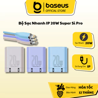 Bộ Sạc Nhanh 20W Baseus Super Si Pro Củ Chân Gập Kèm Dây Sạc Silica Gel Màu - Xanh - Hồng Tím Siêu Xinh Cho IP12 13 14..