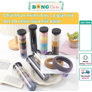 Thun cột tóc nhiều màu set 20 chiếc 1 hộp phong cách Hàn Quốc DT30 - Thun cột tóc BÔNG Cài Tóc