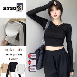 Áo Croptop Tay Dài TRƠN Nữ Ôm Body Chất Tốt, Áo Thun gân kiểu nữ crt dài tay mặc đẹp Ryso