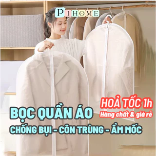 Túi bọc quần áo treo tủ chống bụi PIHOME, Loại dày có khoá bọc kín quần áo chống ẩm mốc, côn trùng, Sắp xếp tủ quần áo