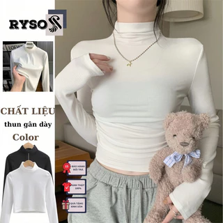 Áo Croptop Tay Dài Cổ Lọ Nữ Ôm Body Chất Tốt, Áo Thun kiểu nữ crt dài tay basic cá tính chất thun gân cao cấp dày dặn