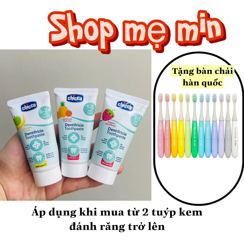 [DATE MỚI] Kem đánh răng Chicco cho bé 6M+ và 12M+ (HƯƠNG CHUỐI TÁO VÀ HƯƠNG DÂU ĐỀU NUỐT ĐƯỢC)