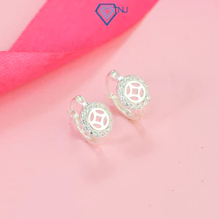 Bông tai bạc nữ tròn chốt bấm kim tiền đính đá TNJ JEWELRY, khuyên tai bạc 925 basic sang trọng BTN0221 - Trang Sức TNJ