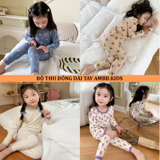 Bộ ngủ thu đông dài tay AMBB KIDS cho bé gái bé trai vải cotton co giãn thoải mái mềm mịn giữ ấm tốt