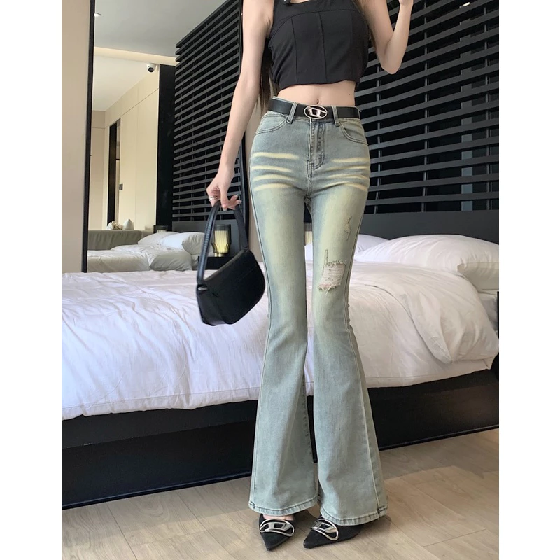 Quần Bò Nữ Ống Loe , Quần Jeans Nữ Ống Loe Màu Xanh Rấu Mèo Siu HOT TL37